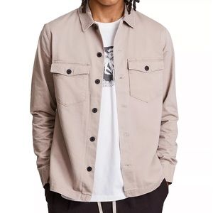 All Saints Mens Firebase Slim Fit Button Front Shirt Sand